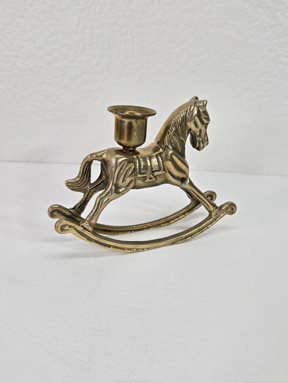 VTG Brass Rocking Horse Candle Holder Made In Taiwan Christmas Decor 1980s Heavy